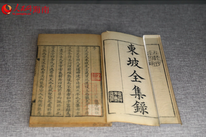 海南东坡主题图书馆展出的书籍。 人民网记者 孟凡盛摄