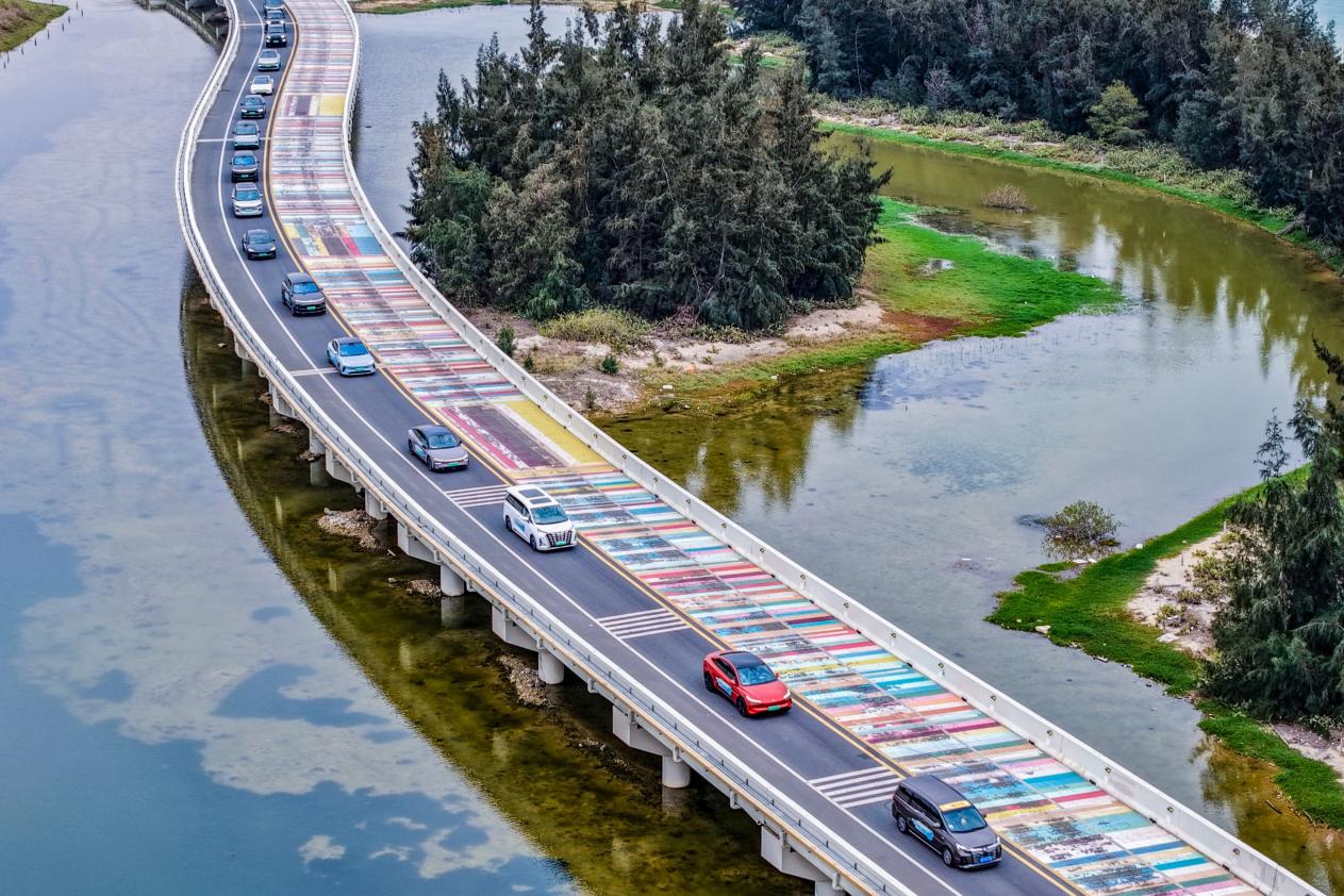 旅游体验赛段车队穿梭在彩虹公路。主办方供图