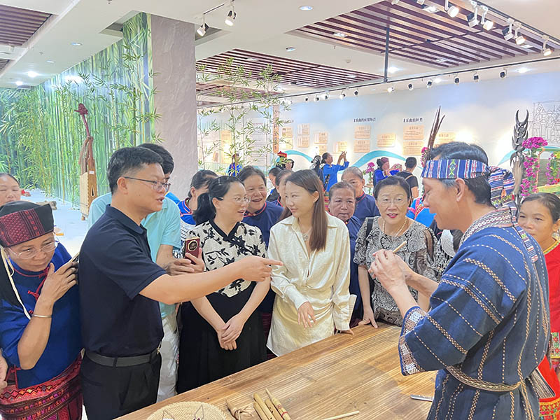 观展者现场了解竹木乐器。保亭文化馆供图