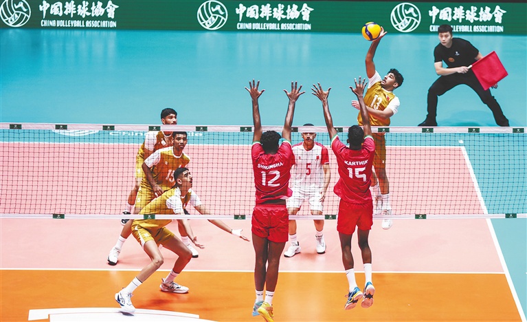 在海口举行的2026亚洲U18男子排球锦标赛揭幕战现场。海南日报全媒体记者 张茂 摄