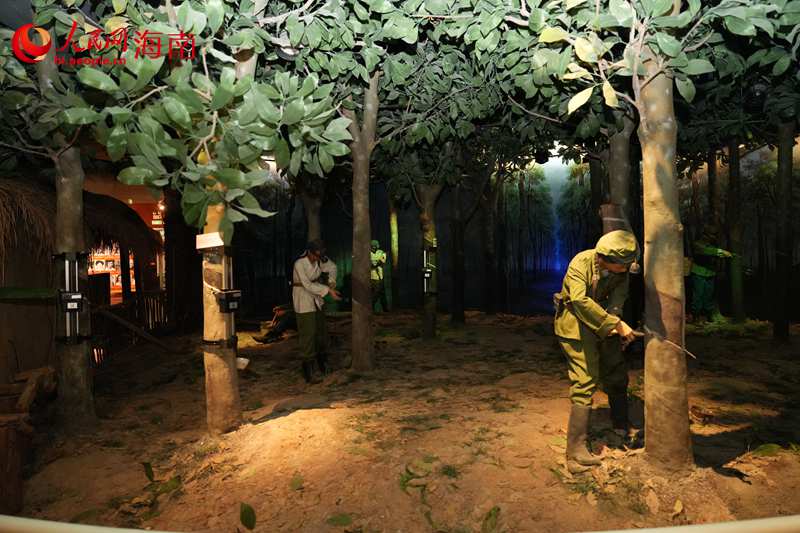 海南农垦博物馆内展示的割胶场景。 人民网记者 孟凡盛摄